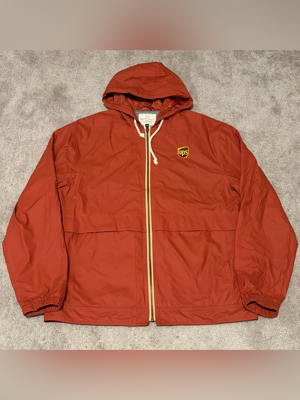 Weatherproof Vintage Red Full Zip Windbreaker Rain Jacket Ups Logo Size Large